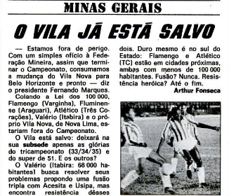 Revista Placar 1971: Villa Nova altera sede para Belo Horizonte