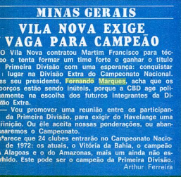 Revista Placar 1971: Villa Nova exige vaga na Série A para Campeão da Série B