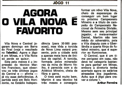 Revista Placar 1971: Análise da partida entre Villa Nova e Central/RJ